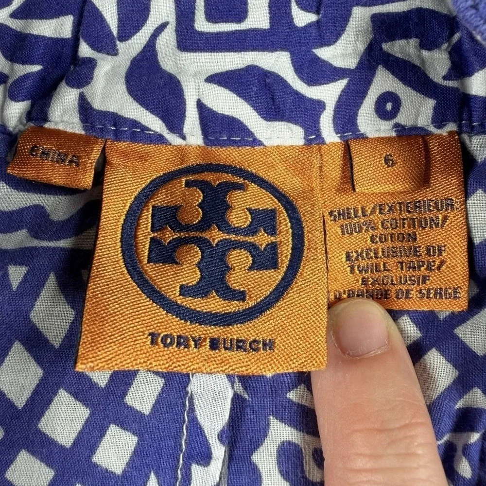Tory Burch Purple White Cotton Floral Bird Print Tunic Top‎ Dress Womens Size 6